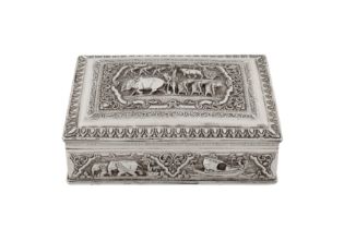 A mid-20th century Burmese silver cigar casket or box, Rangoon circa 1950