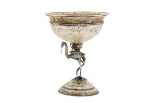 A late 19th century Austrian silver gilt, rock crystal, and enamel figural bowl, Vienna circa 1880 b