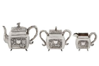 An early 20th century Chinese export silver three-piece tea service, Shanghai circa 1920 by Qiao Zhe