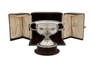 A cased George V Irish sterling silver and enamel replica of the Ardagh chalice, Dublin 1917 by Robe