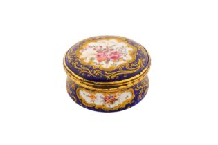 A late 18th century unmarked gilt metal mounted Staffordshire enamel patch box, circa 1780