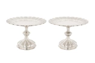 A pair of Victorian sterling silver comports or tazza, London 1856 by Robert Garrard II (reg. 16th A