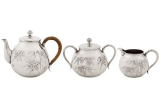 An early 20th century Japanese silver three-piece tea service, Yokohama circa 1910