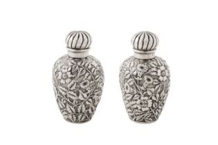 A pair of Victorian sterling silver scent flasks, Birmingham 1888 by David and Lionel Spiers
