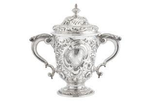 Viscount Falkland - A George II sterling silver twin handled cup and cover, London 1749 by William C