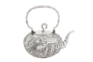 A late 19th / early 20th century Chinese Export silver teapot/kettle, Canton circa 1900 by Ye Bo, re