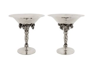 A pair of early 20th century Danish sterling silver comports, Copenhagen circa 1925 by Georg Jensen