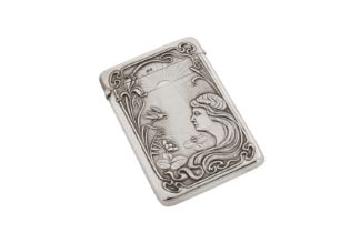 An Edwardian art nouveau sterling silver card case, Birmingham 1906 by James Clark and John Sewell