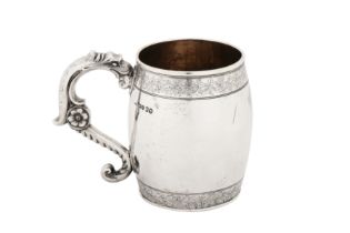 An early Victorian sterling silver mug, London 1840 by Robert Hennell III