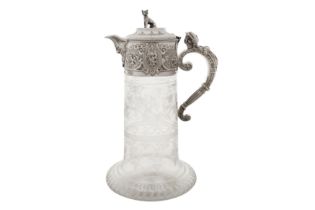 A Victorian sterling silver mounted glass claret jug, Sheffield 1866 by Creswick and Co