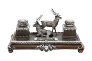 A late 19th century Anglo – Indian silver mounted rosewood inkstand or standish, Cutch, Bhuj circa 1