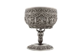 A rare late 19th century Anglo – Indian silver bowl, Poona circa 1890 upon an early 20th century Bur