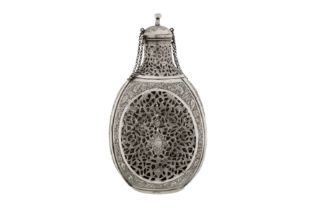 A mid-20th century Persian (Iranian) silver mounted Haig’s bottle, Isfahan circa 1950 mark of Bagher