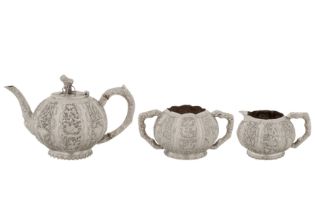 A late 19th century Chinese export silver three-piece tea service, Jiujiang circa 1890 by Tu Mao Xin