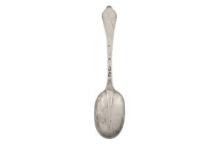 A Queen Anne Britannia standard silver tablespoon, London probably 1703 by William Petley