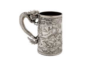 A late 19th century Chinese export silver mug, Canton dated 1891 by Quan JI, retailed by Lee Ching o