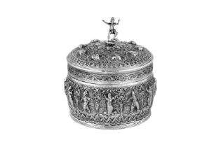 A mid-20th century Thai unmarked silver betel box, probably Chiang Mai circa 1940