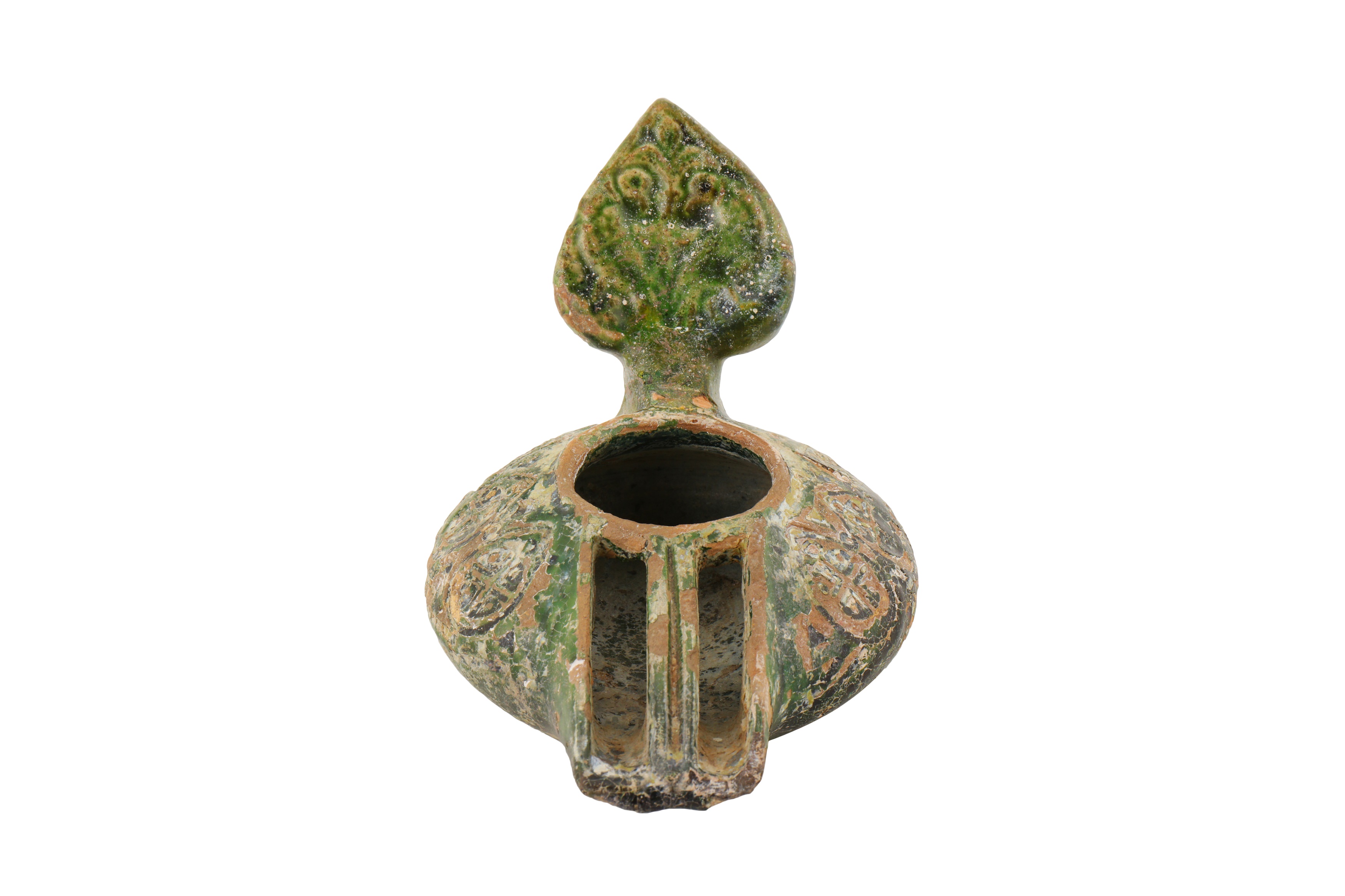A RARE 8TH-9TH CENTURY SYRIAN UMAYYAD GREEN GLAZED OIL LAMP - Image 4 of 5