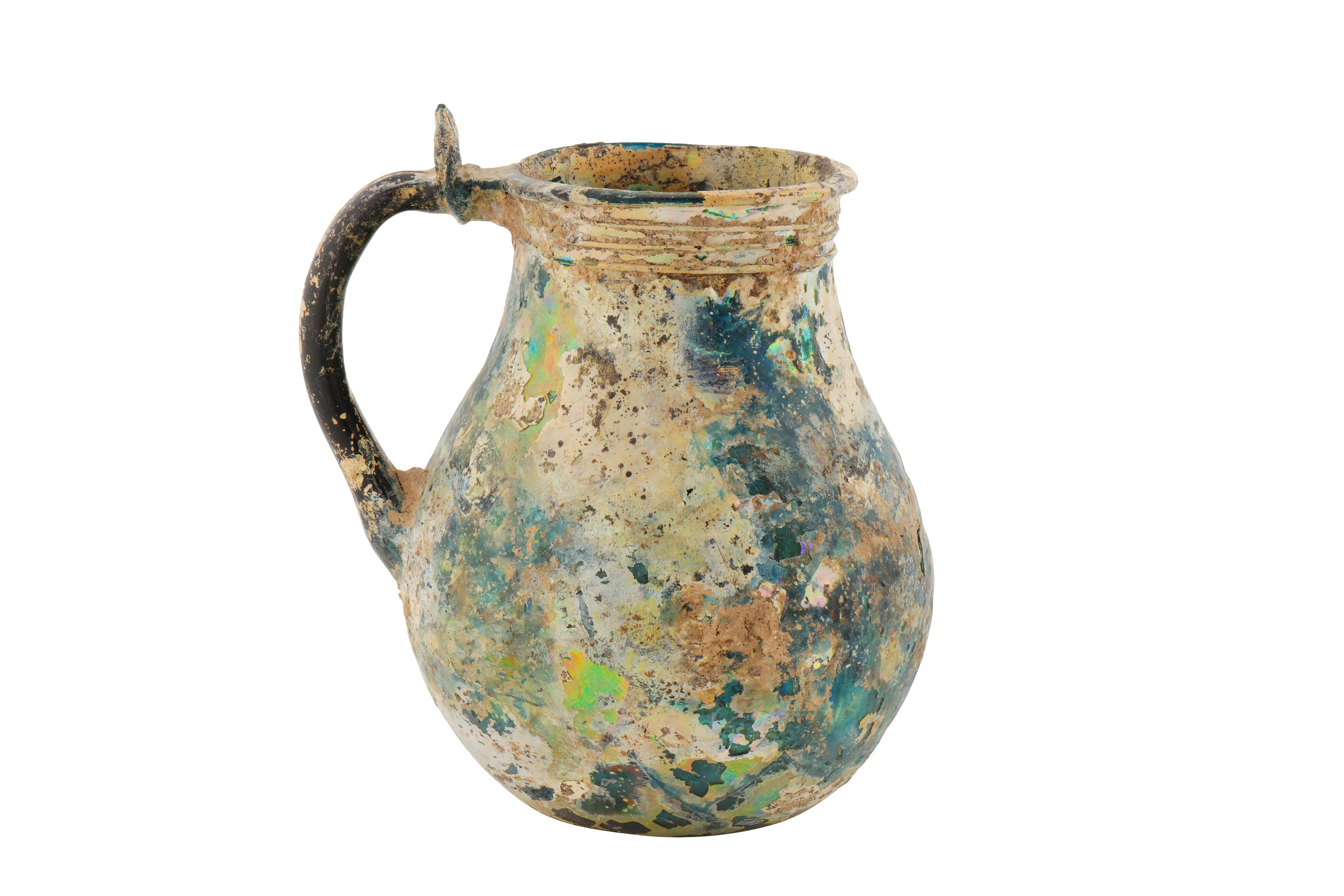AN EARLY 10TH -12TH CENTURY IRIDESCENT GLASS VESSEL - Image 2 of 4