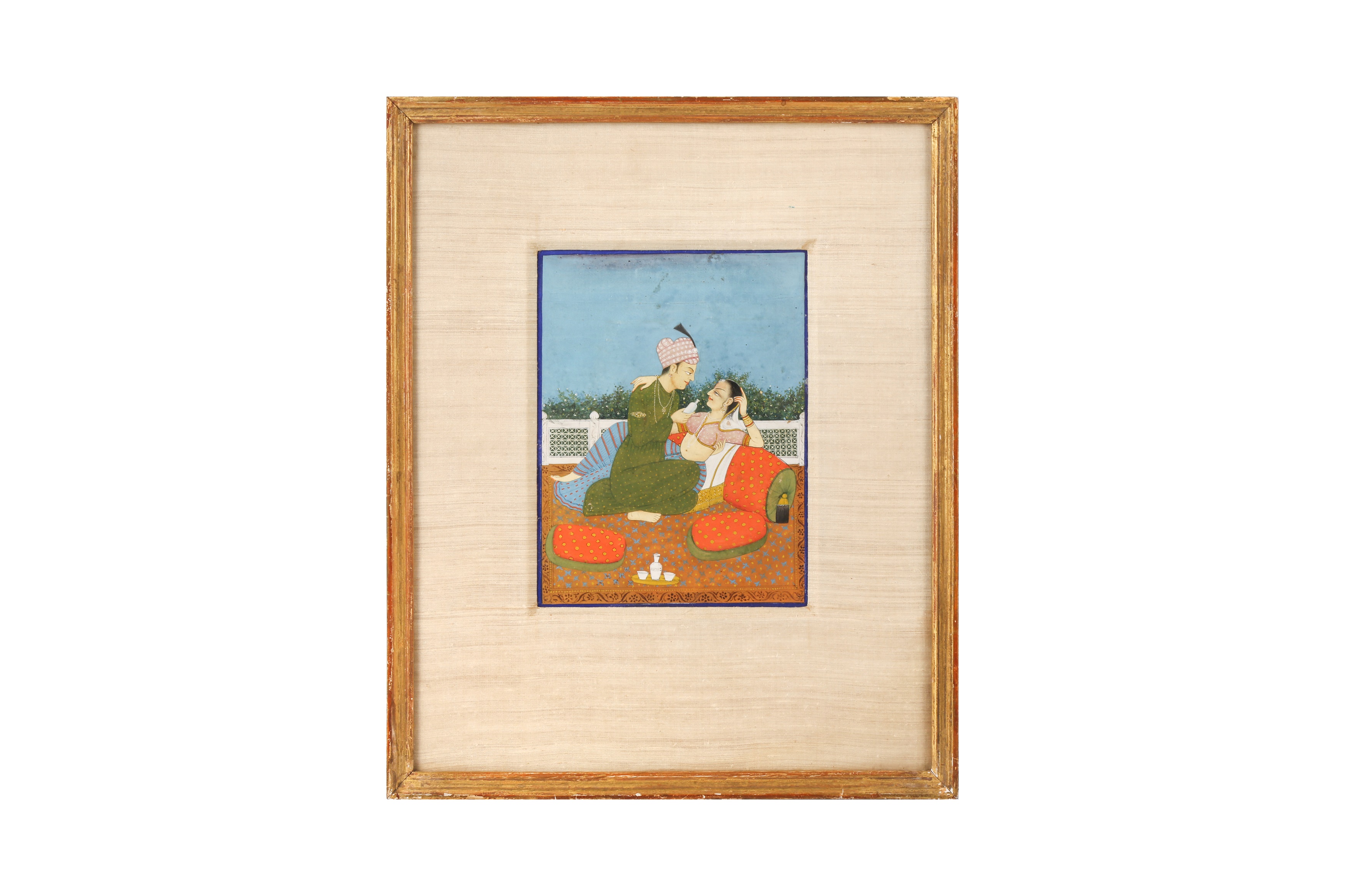 A 19TH-20TH CENTURY MUGHAL INDIAN MINIATURE PAINTING OF A COUPLE