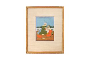 A 19TH-20TH CENTURY MUGHAL INDIAN MINIATURE PAINTING OF A COUPLE
