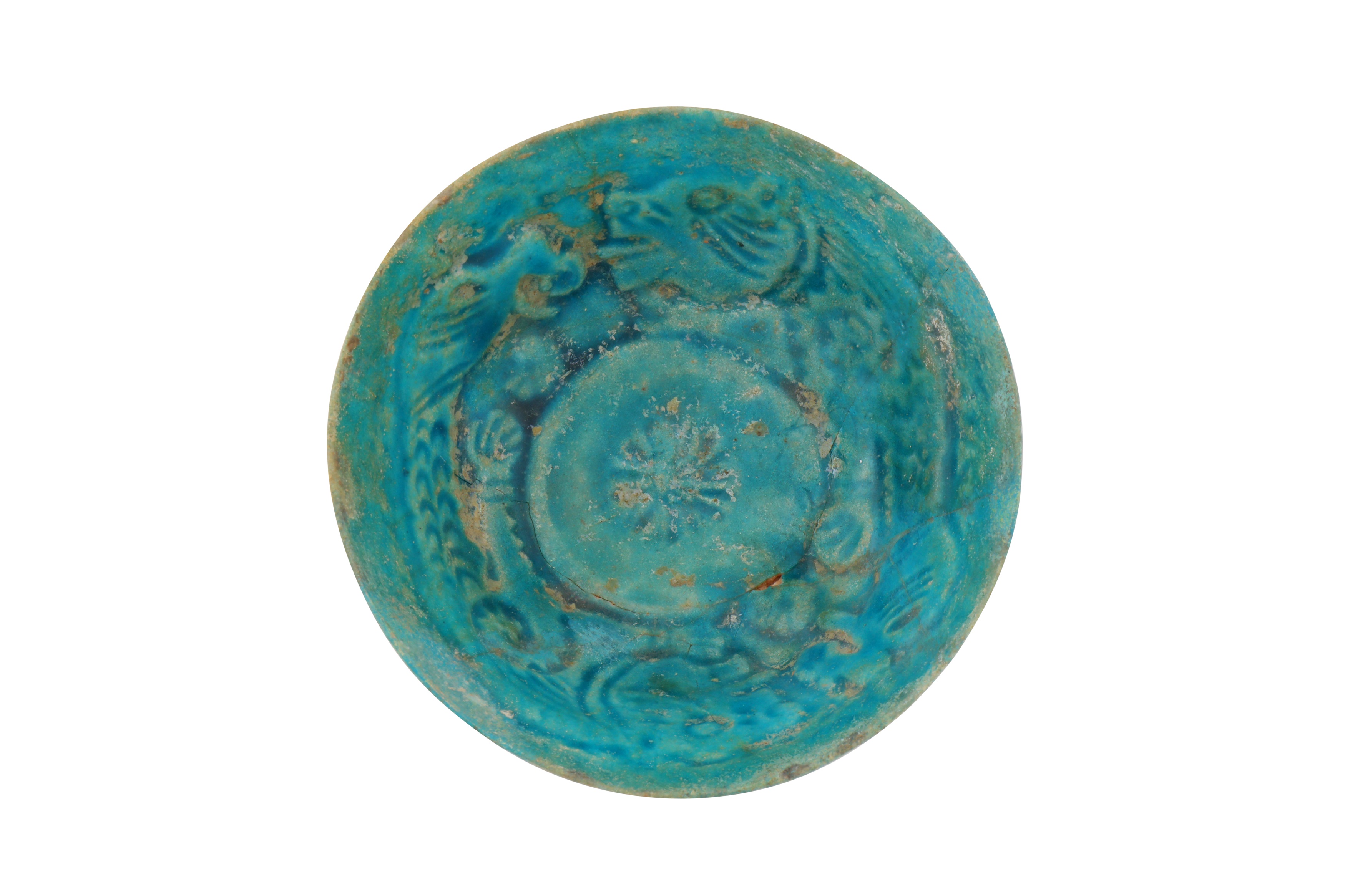 A 12TH-13TH CENTURY PERSIAN KASHAN TURQUOISE GLAZED POTTERY BOWL