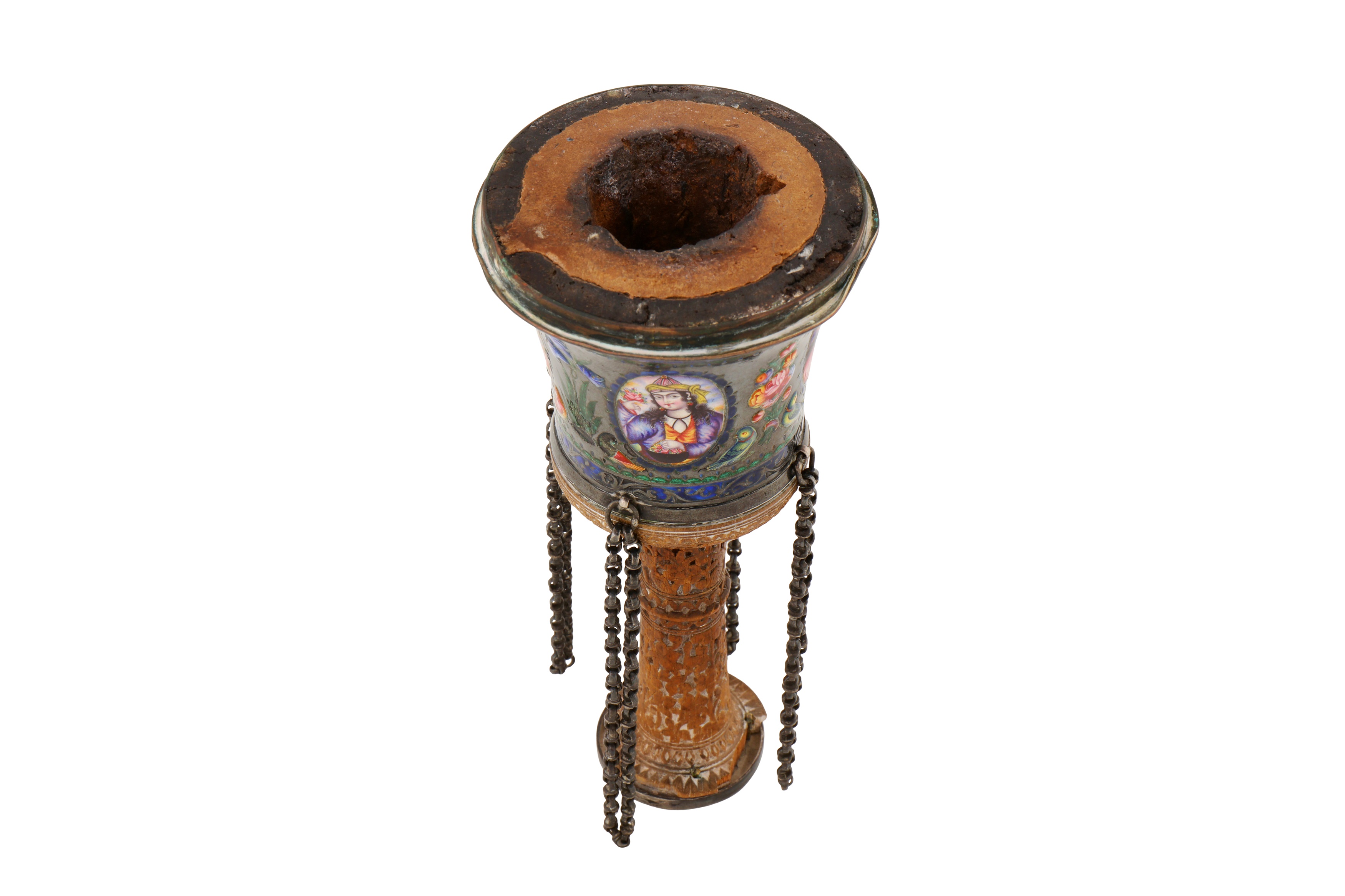 A 19TH CENTURY PERSIAN QAJAR ENAMELLED GILT-COPPER GHALIAN CUP SIGNED 'ABD AL-RAHIM' - Image 5 of 6