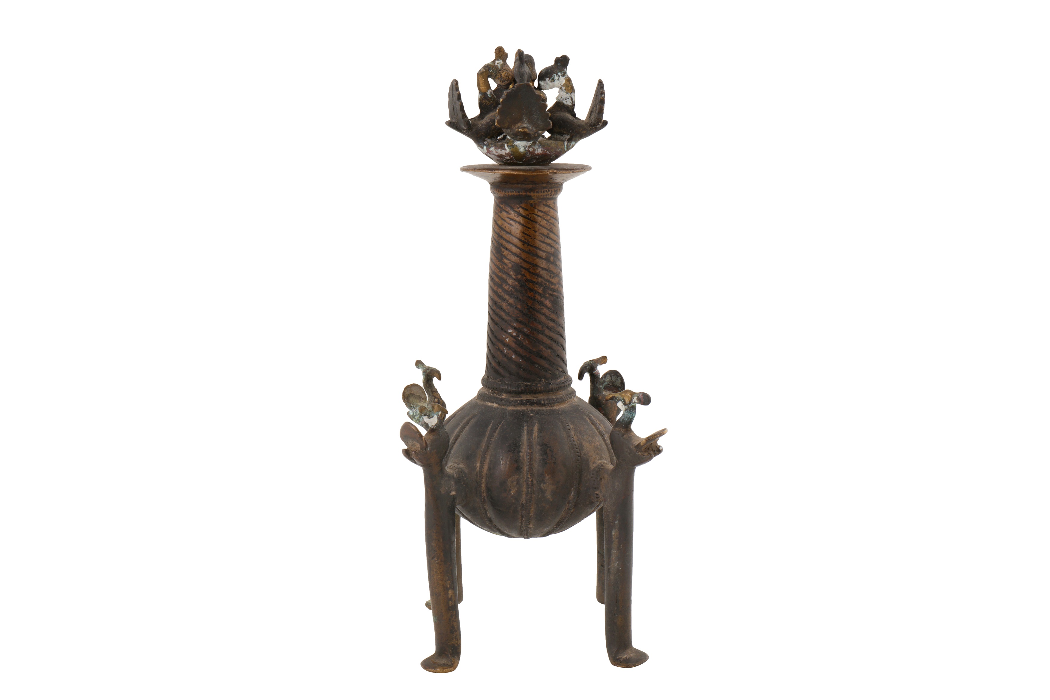 AN UNUSUAL 18TH-19TH CENTURY INDIAN DECCANI BRASS PERFUME BOTTLE