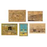 FIVE CHROMOLITHOGRAPHED HAJJ CERTIFICATES AND SOUVENIR POSTERS OF MECCA