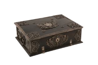 AN 18TH CENTURY DUTCH COLONIAL SINHALESE SILVER MOUNTED EBONY BOX OR CASKET