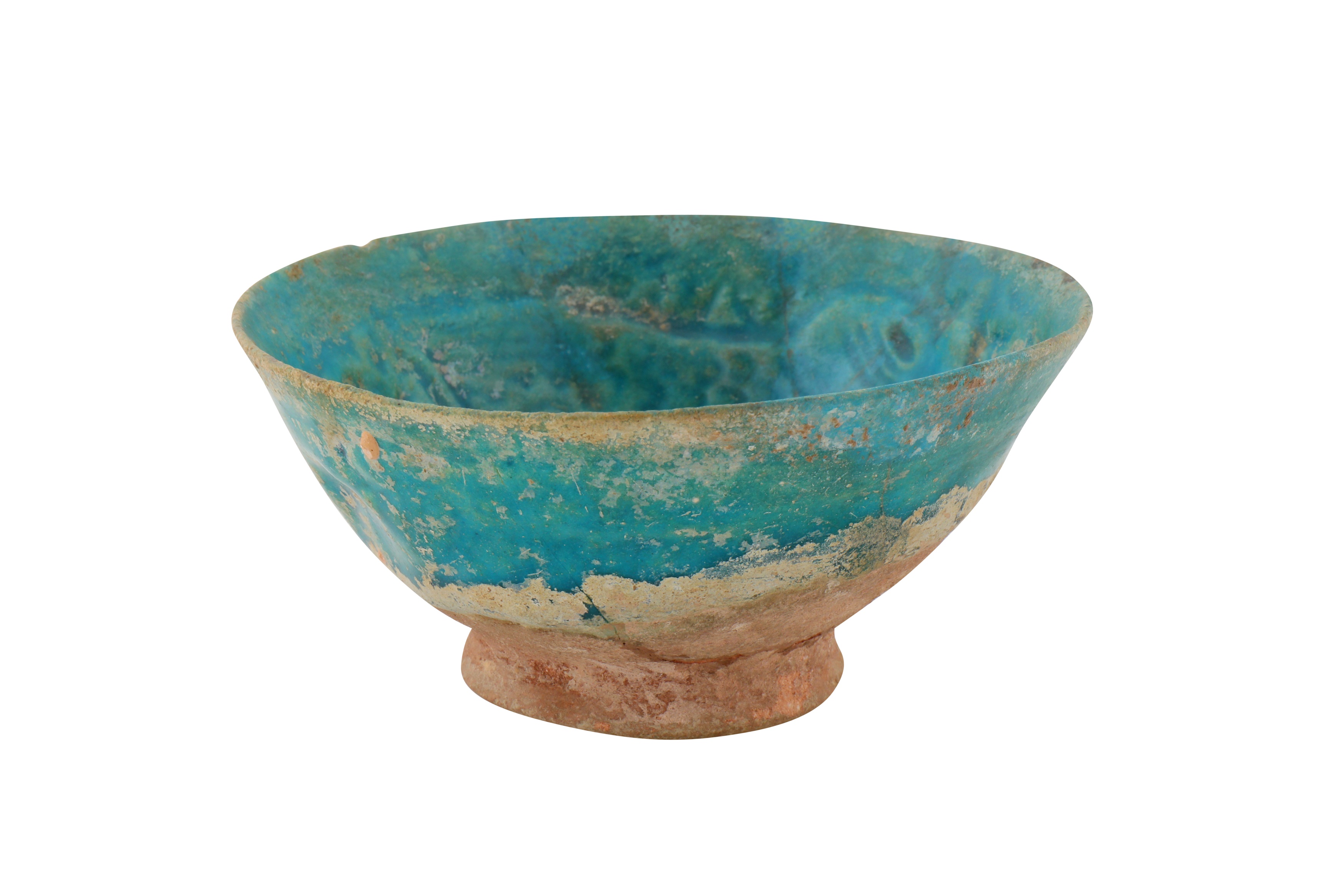 A 12TH-13TH CENTURY PERSIAN KASHAN TURQUOISE GLAZED POTTERY BOWL - Image 2 of 4