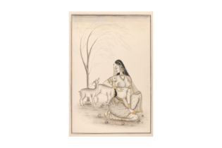 AN EARLY 20TH CENTURY INDIAN PAINTING OF A MAIDEN