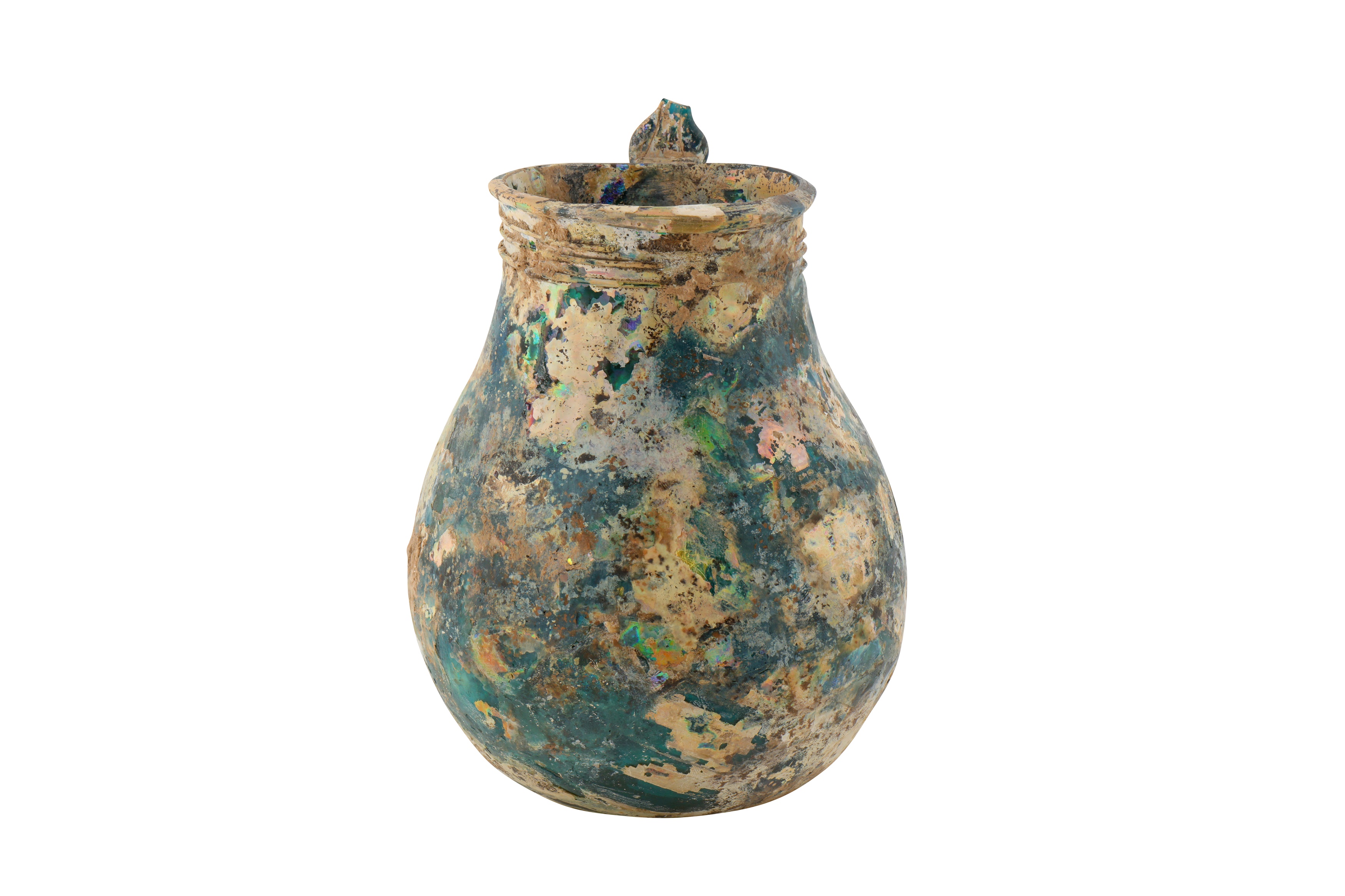 AN EARLY 10TH -12TH CENTURY IRIDESCENT GLASS VESSEL - Image 3 of 4