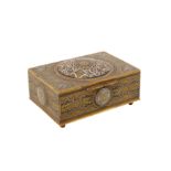 A LATE 19TH CENTURY NASRID STYLE SPANISH TOLEDO SILVER AND GOLD-DAMASCENED BOX