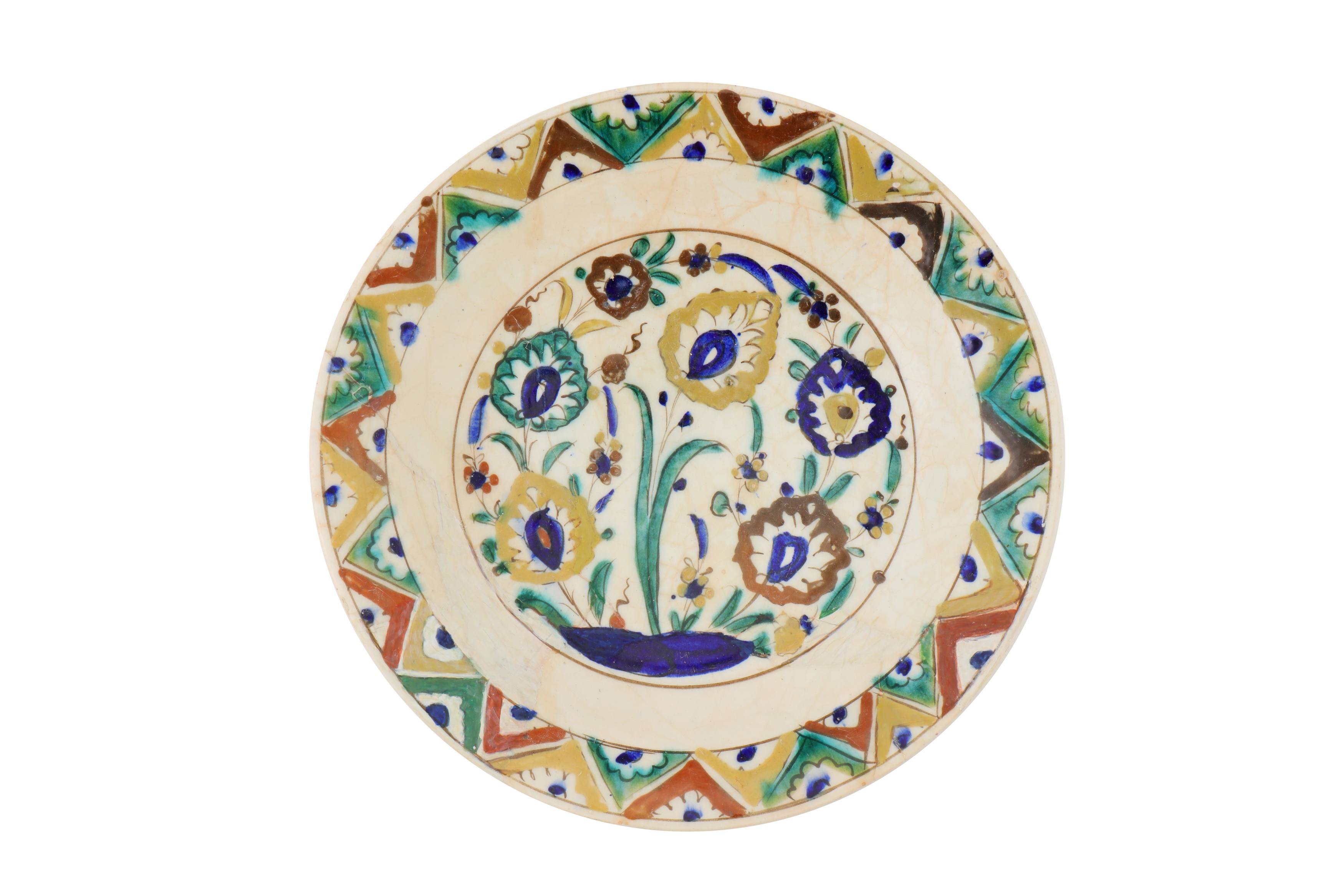 LARGE 16TH CENTURY PERSIAN SAFAVID KUBACHI GLAZED POTTERY DISH