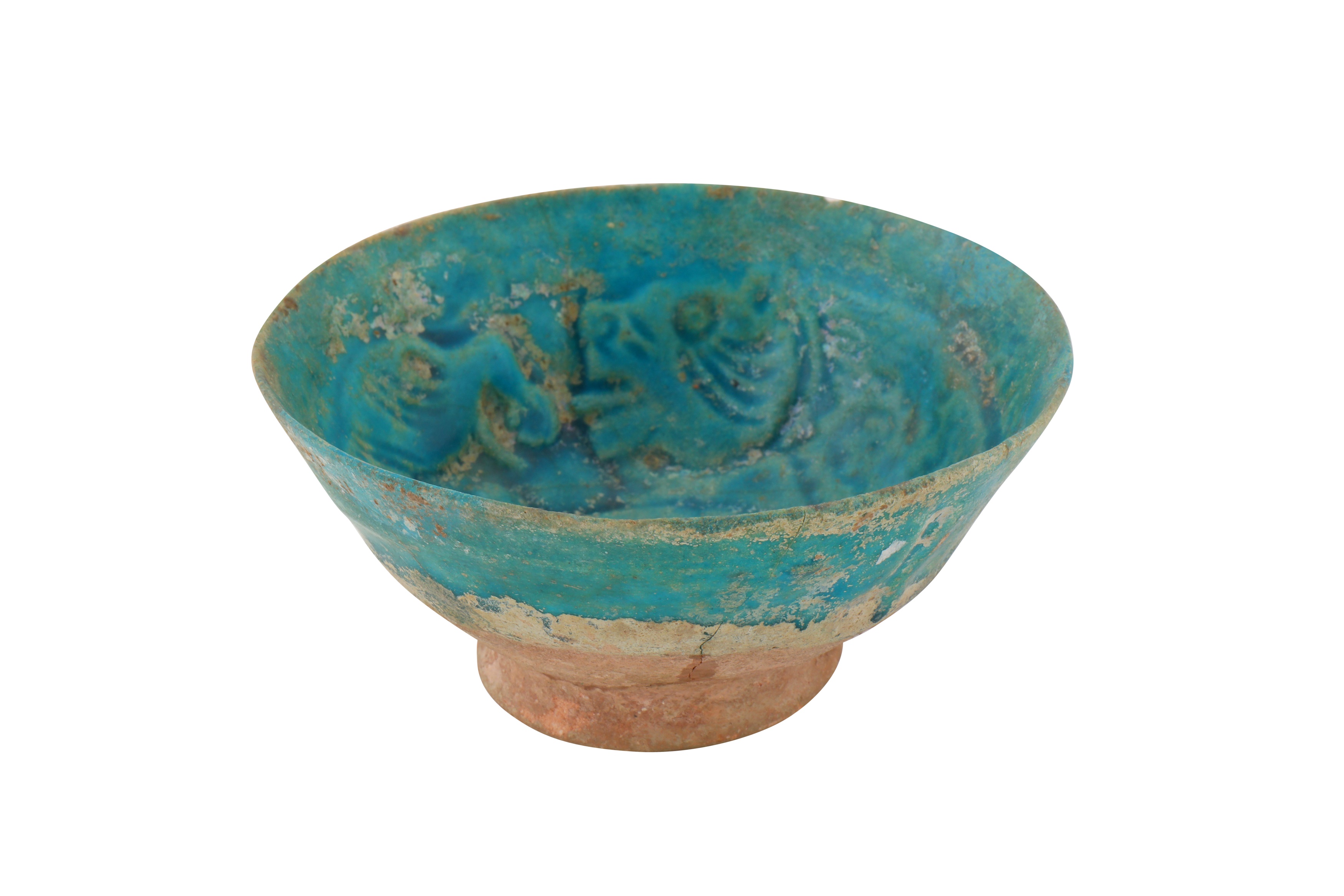 A 12TH-13TH CENTURY PERSIAN KASHAN TURQUOISE GLAZED POTTERY BOWL - Image 3 of 4