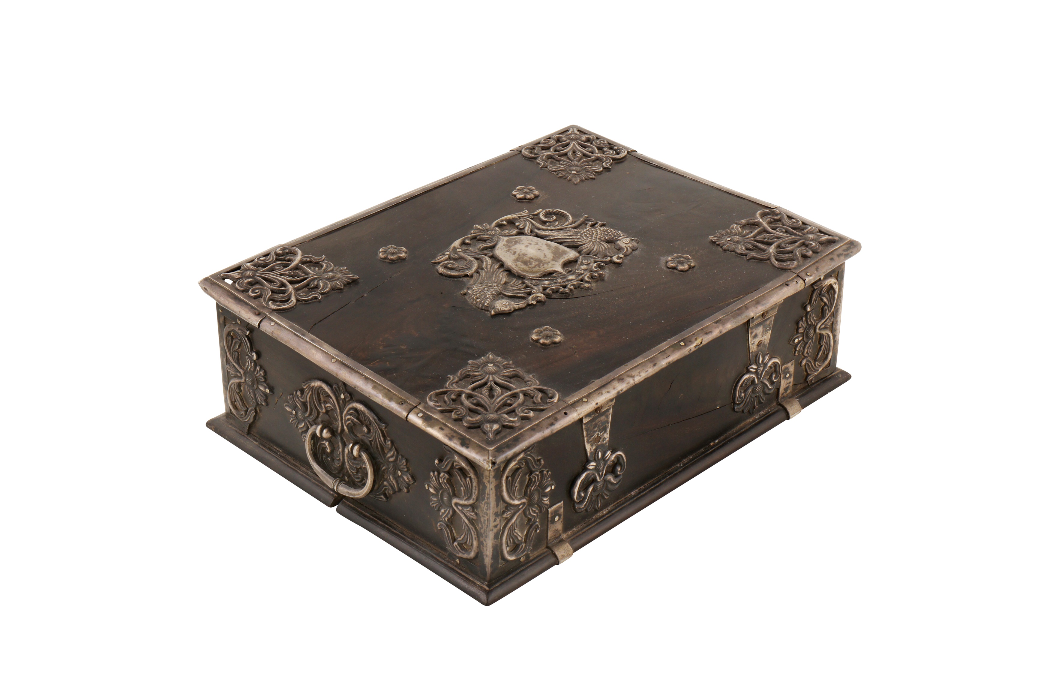 AN 18TH CENTURY DUTCH COLONIAL SINHALESE SILVER MOUNTED EBONY BOX OR CASKET - Image 2 of 6