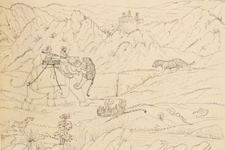 A 20TH CENTURY FOLIO SKETCHBOOK OF FINELY DRAWN HUNTING SCENES