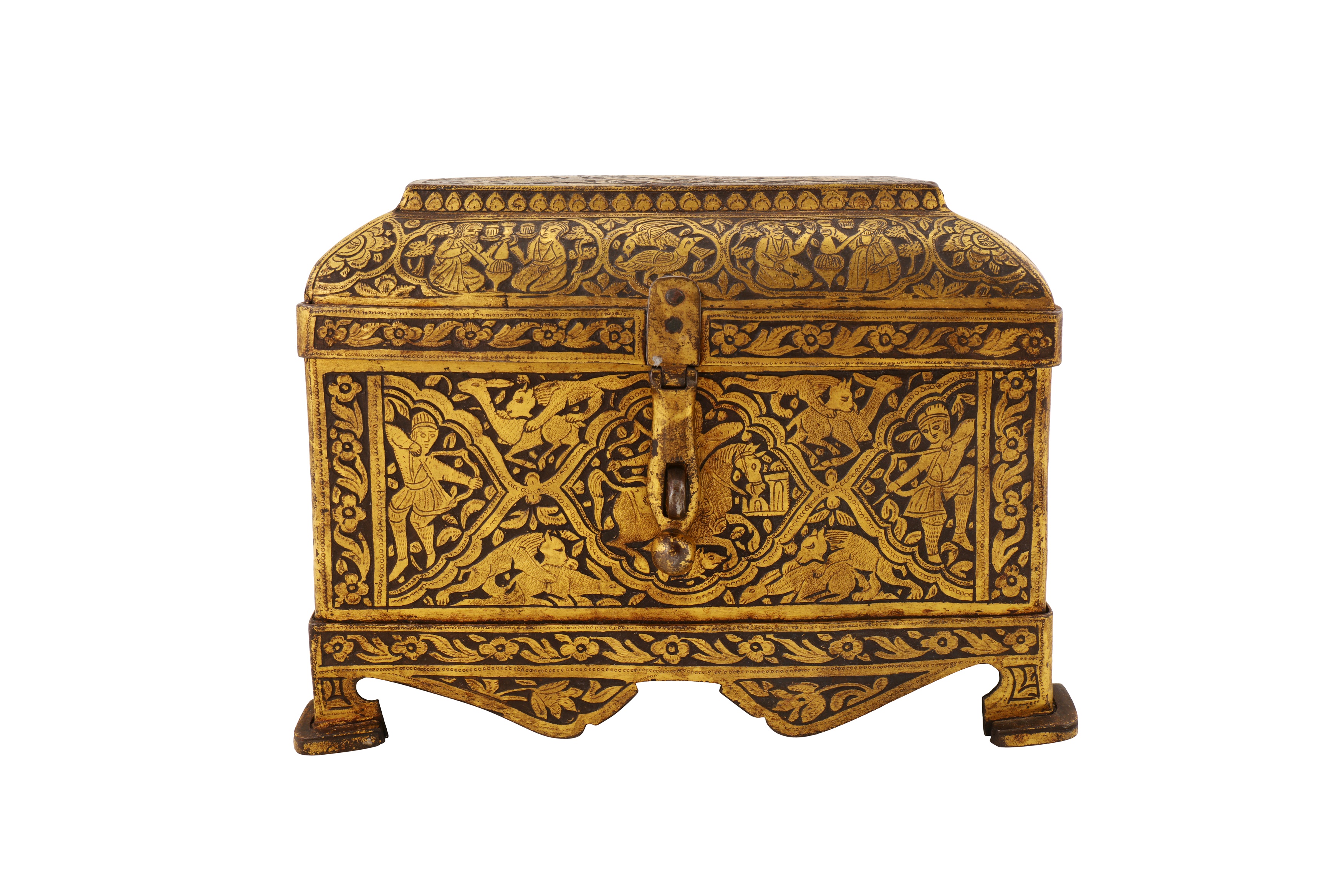 A FINE 19TH CENTURY PERSIAN QAJAR GOLD-DAMASCENED STEEL CASKET - Bild 2 aus 8