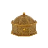 A NORTH INDIAN 19TH CENTURY GOLD OVERLAID STEEL DOMED BOX