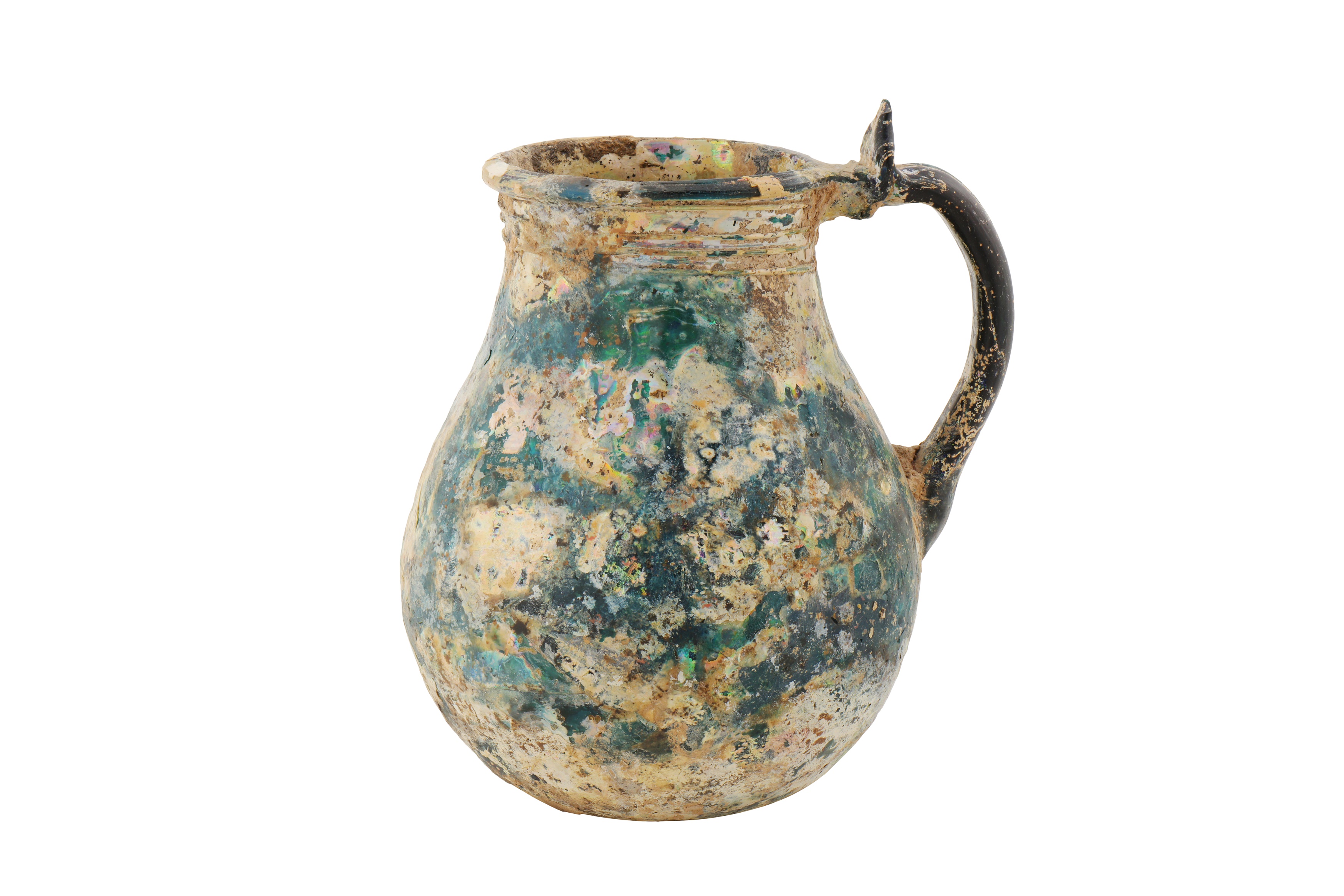 AN EARLY 10TH -12TH CENTURY IRIDESCENT GLASS VESSEL
