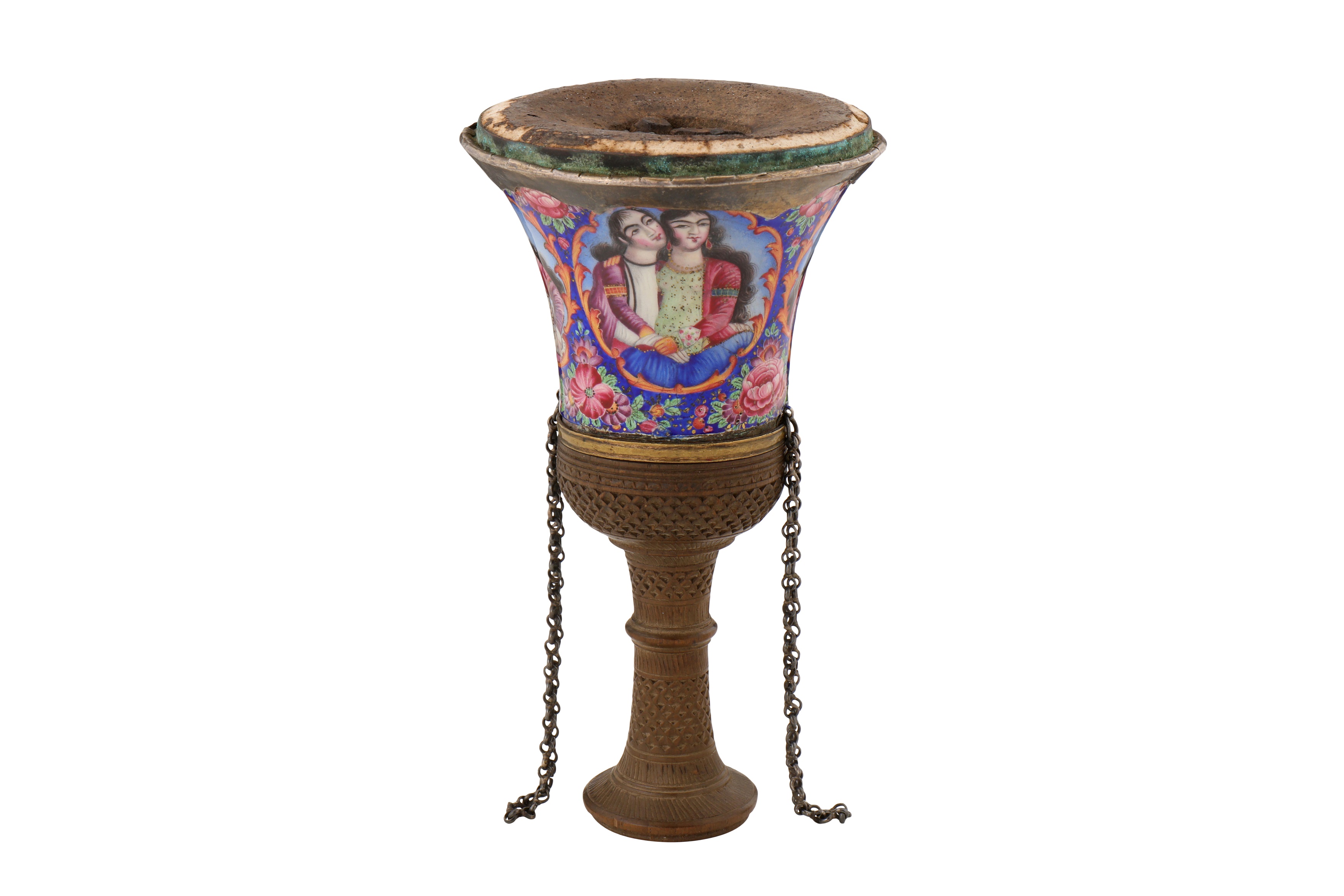 A 19TH CENTURY PERSIAN QAJAR ENAMELLED COPPER GHALIAN CUP - Image 4 of 4