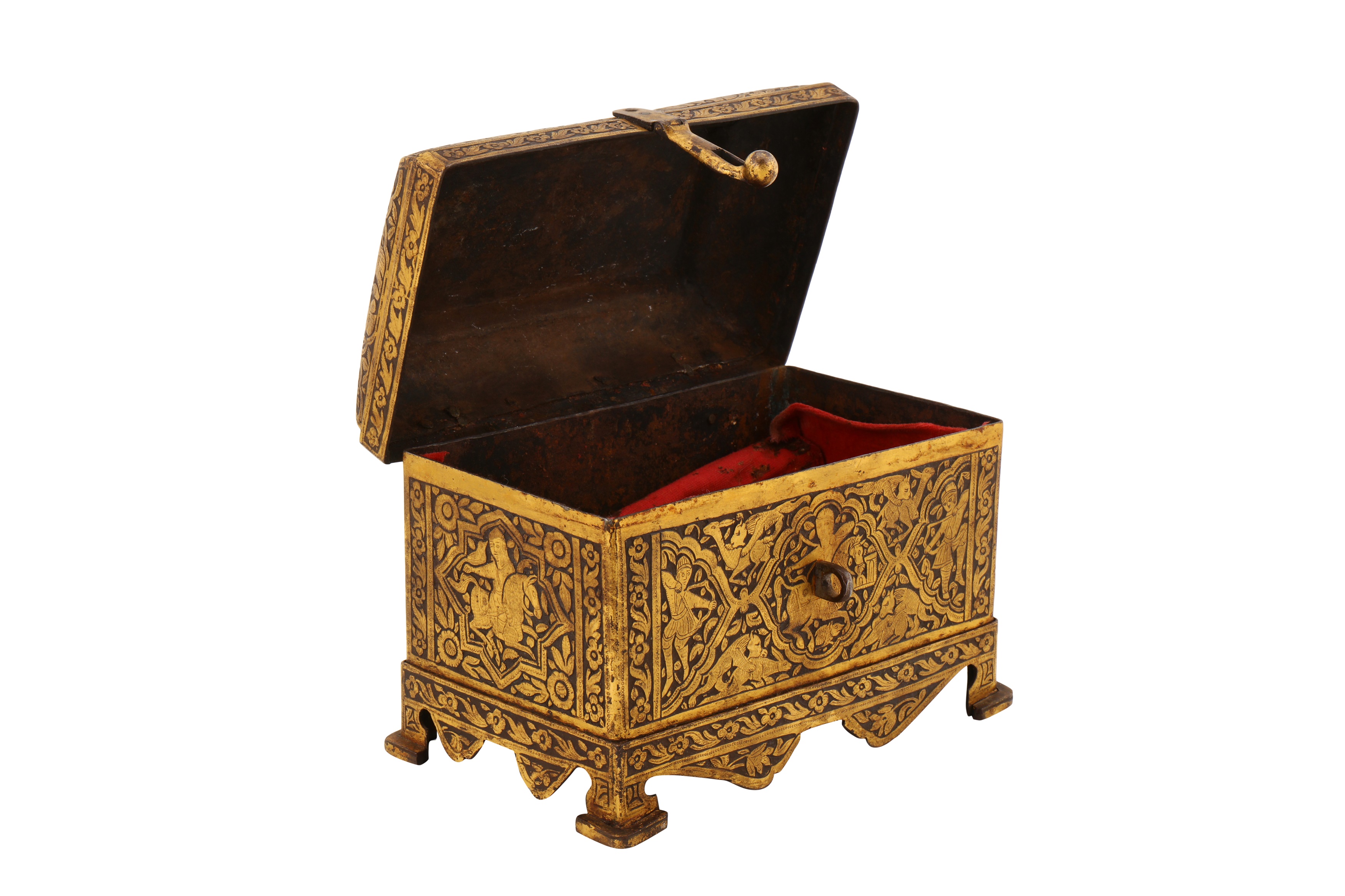 A FINE 19TH CENTURY PERSIAN QAJAR GOLD-DAMASCENED STEEL CASKET - Bild 6 aus 8