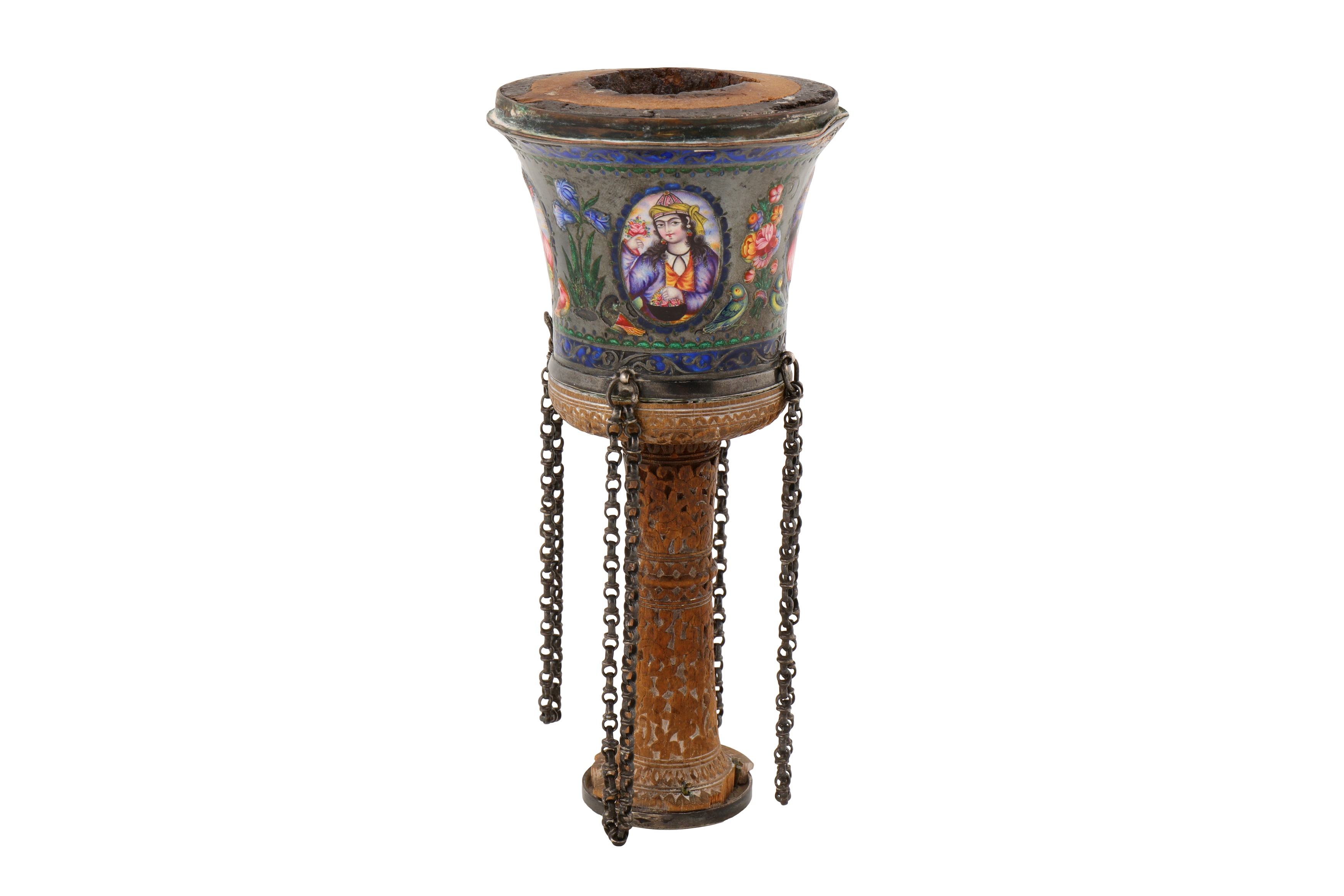 A 19TH CENTURY PERSIAN QAJAR ENAMELLED GILT-COPPER GHALIAN CUP SIGNED 'ABD AL-RAHIM' - Image 6 of 6