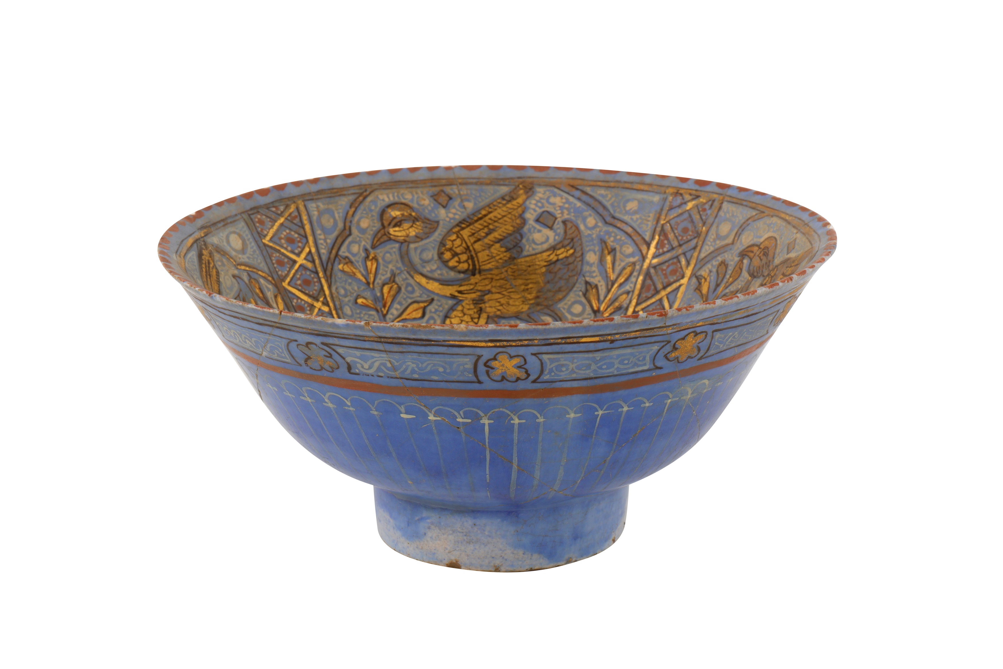 A VERY FINE POSSIBLY 12TH-13TH CENTURY PERSIAN SELJUK MINA’I GILDED AND GLAZED POTTERY BOWL - Image 2 of 4