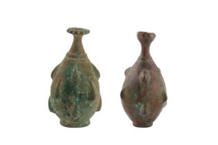 TWO 12TH-13TH CENTURY PERSIAN SELJUK BRONZE PERFUME BOTTLES