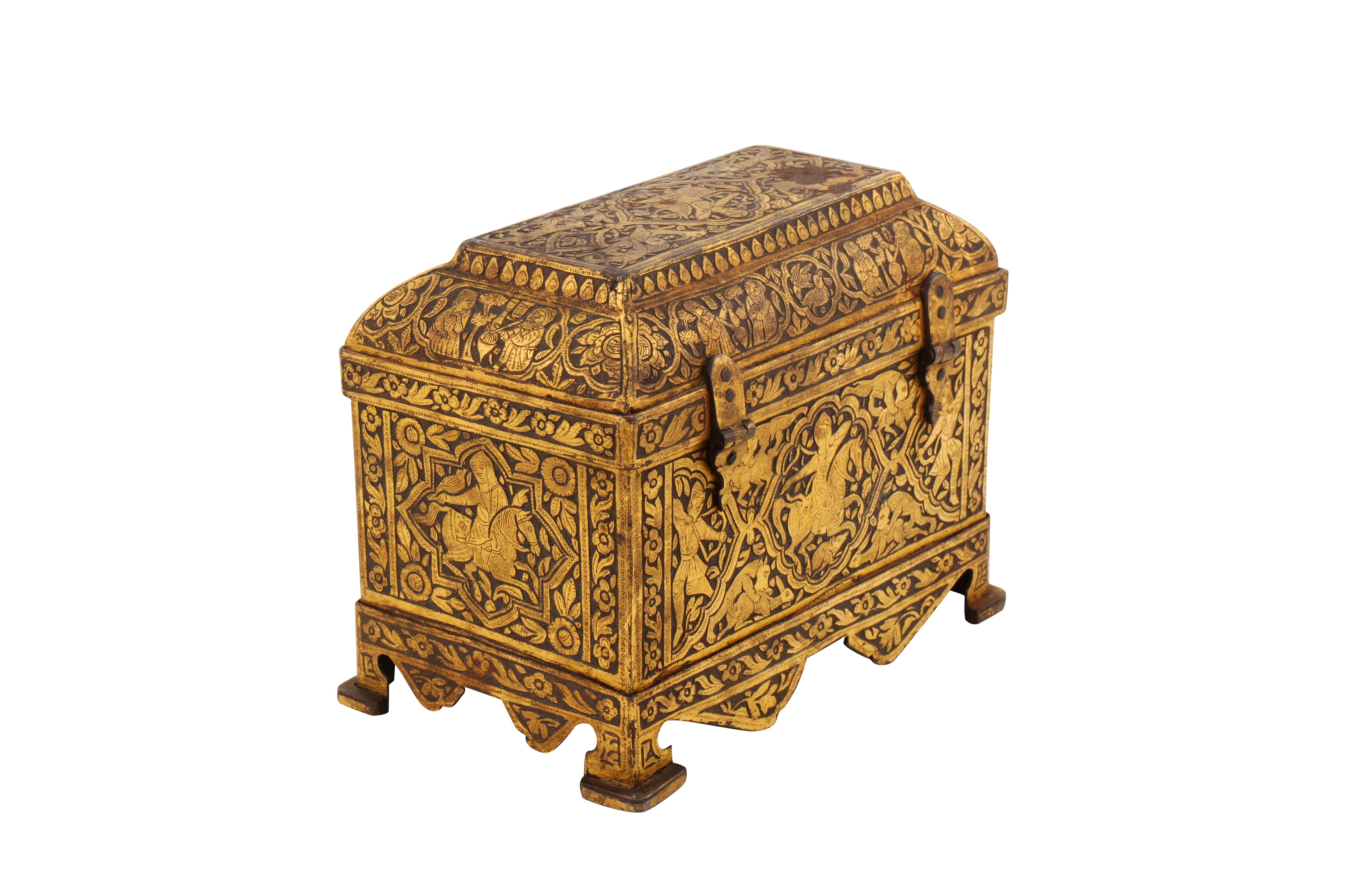 A FINE 19TH CENTURY PERSIAN QAJAR GOLD-DAMASCENED STEEL CASKET - Bild 3 aus 8