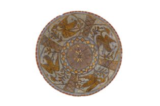 A VERY FINE POSSIBLY 12TH-13TH CENTURY PERSIAN SELJUK MINA’I GILDED AND GLAZED POTTERY BOWL