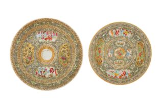 A MEDIUM SIZED BOWL AND DISH FROM THE ZILL AL-SULTAN CANTON PORCELAIN SERVICE