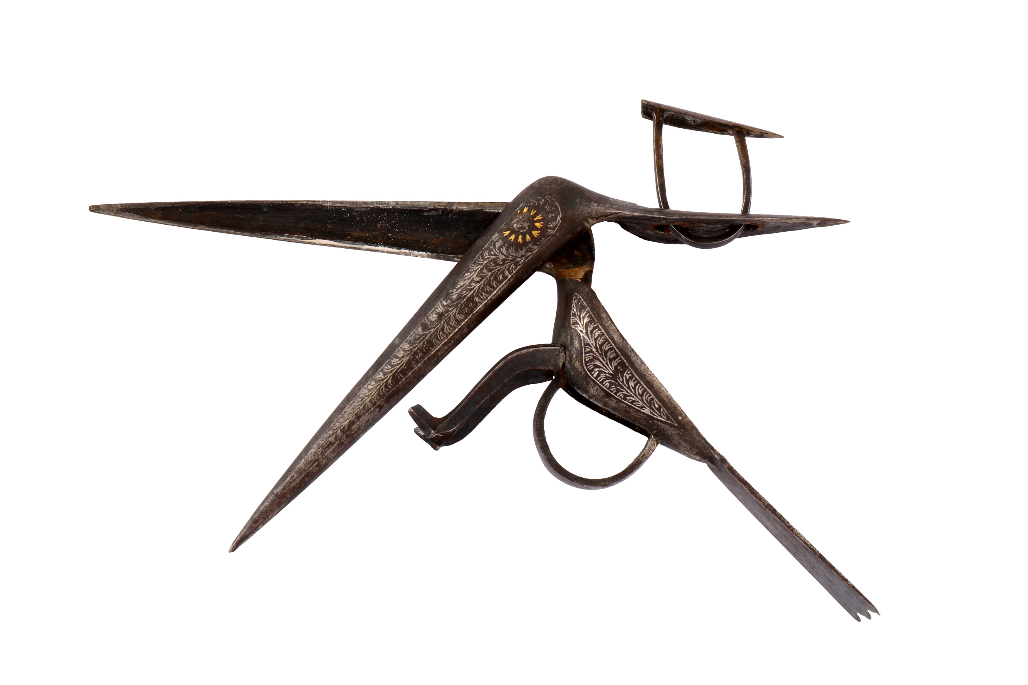 A PAIR 19TH CENTURY NORTH INDIAN KOFTGARI BIRD SHAPED CALLIGRAPHER'S SCISSORS - Image 3 of 4